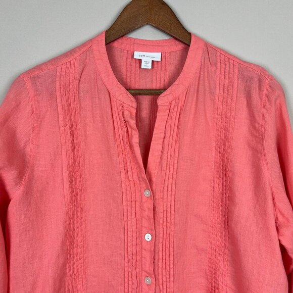 J Jill Love Linen Tunic Top LP Petite Large Coral Lagenlook Button Up Shirt - Picture 3 of 12